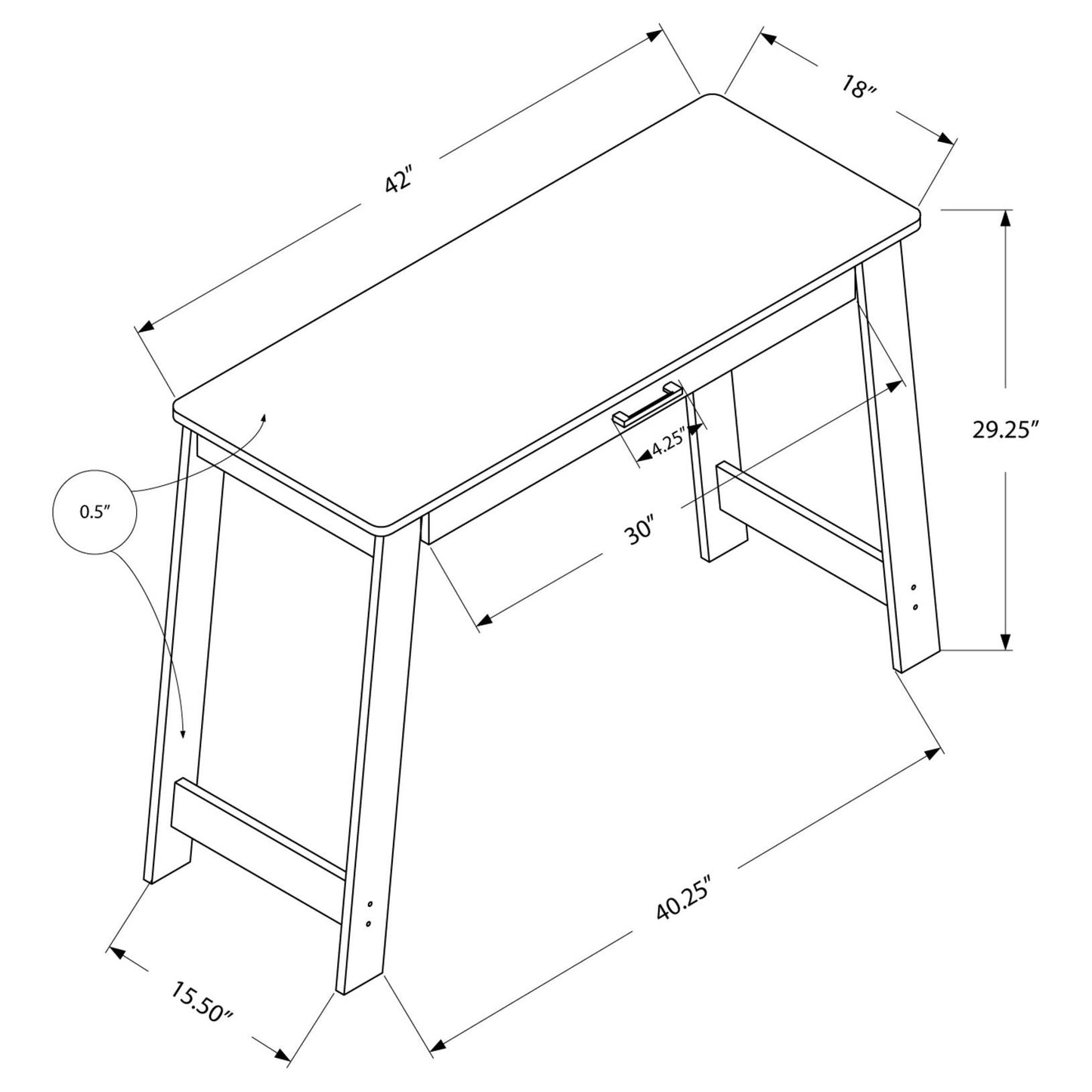 Computer Desk - 42"L / Dark Taupe With A Storage Drawer