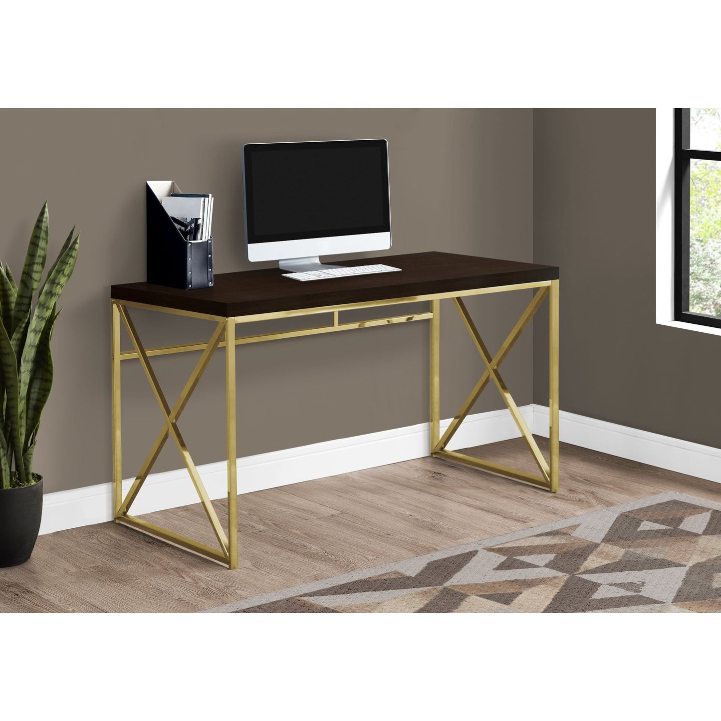 Computer Desk - 48"L / Cappuccino / Gold Metal