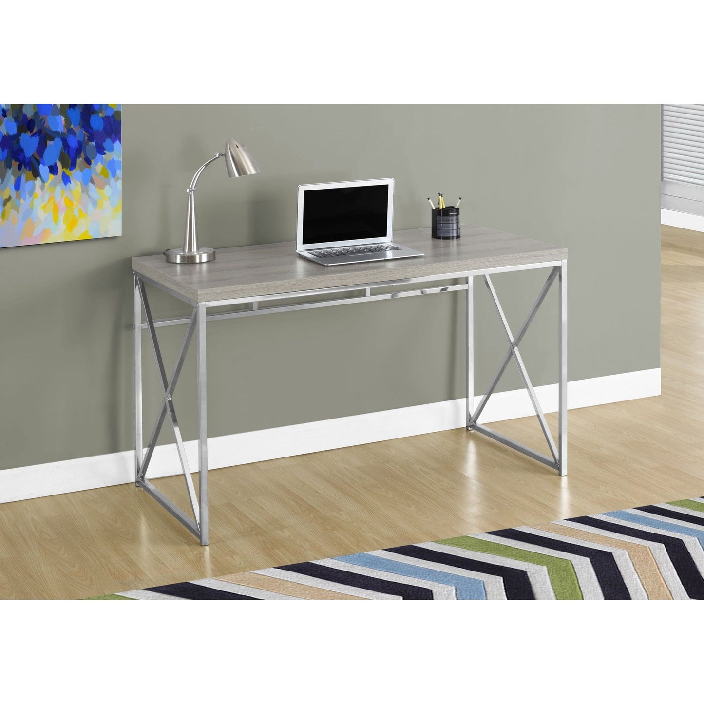 Candace & Basil Computer Desk - 48"L / Dark Taupe / Chrome Metal