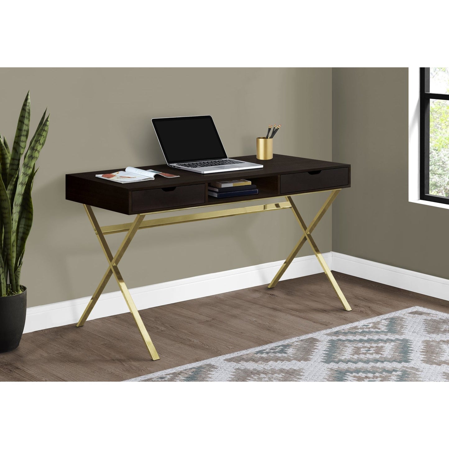 Computer Desk - 48"L / Espresso / Gold Metal