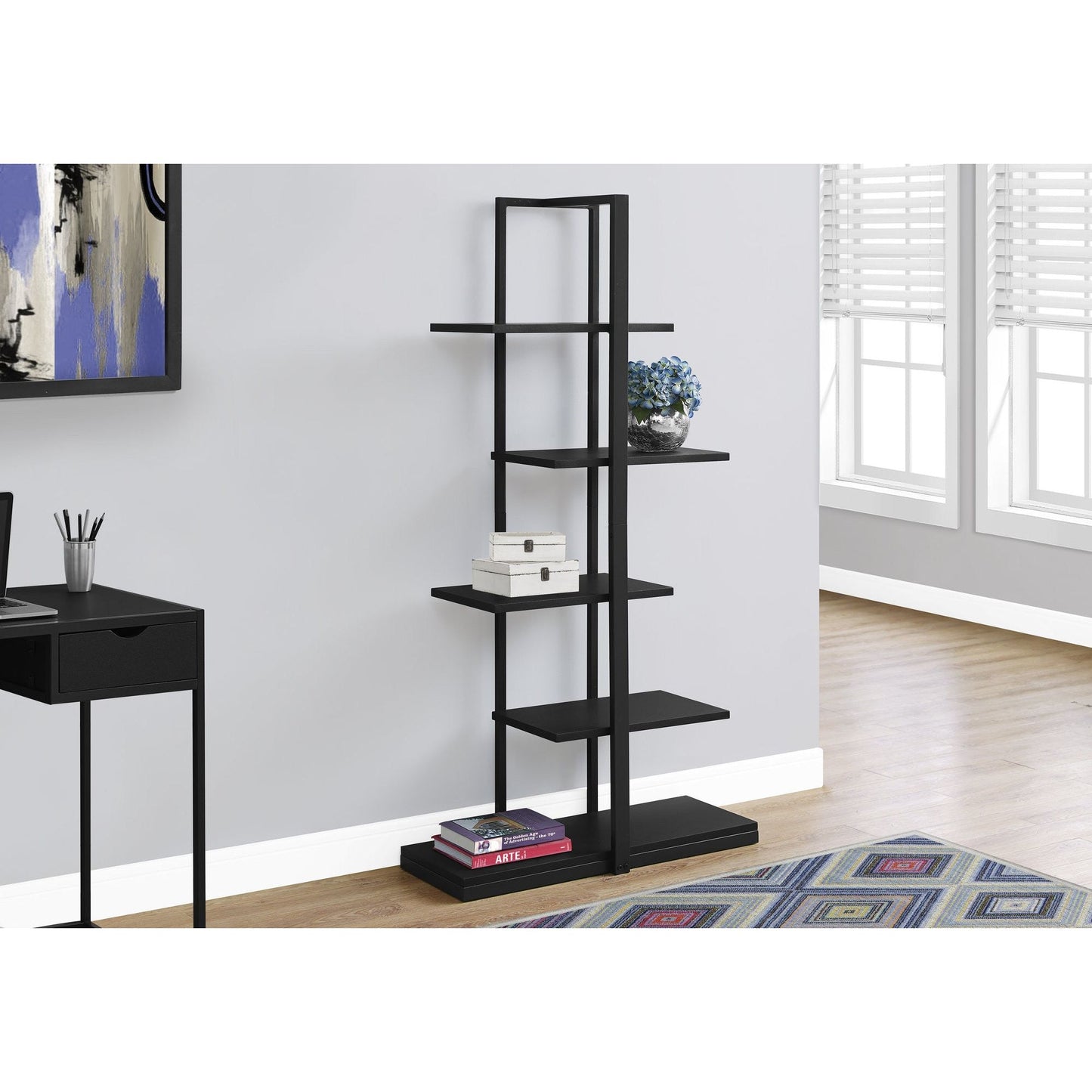 Candace & Basil Bookcase - 60"H / Black / Black Metal