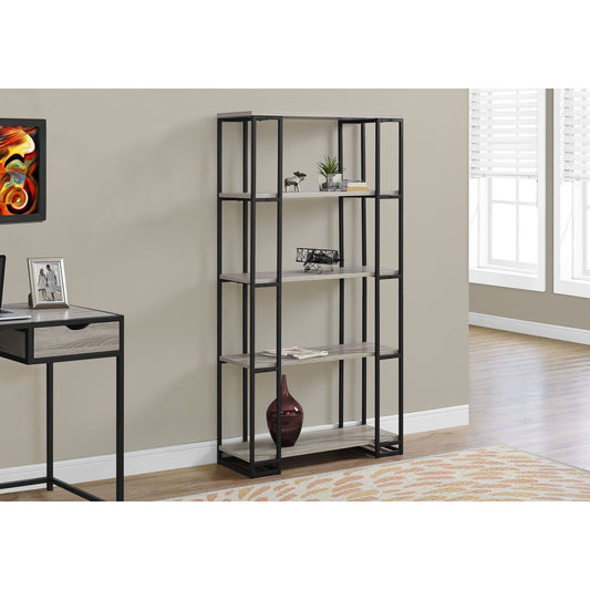 Candace & Basil Bookcase - 60"H / Dark Taupe / Black Metal