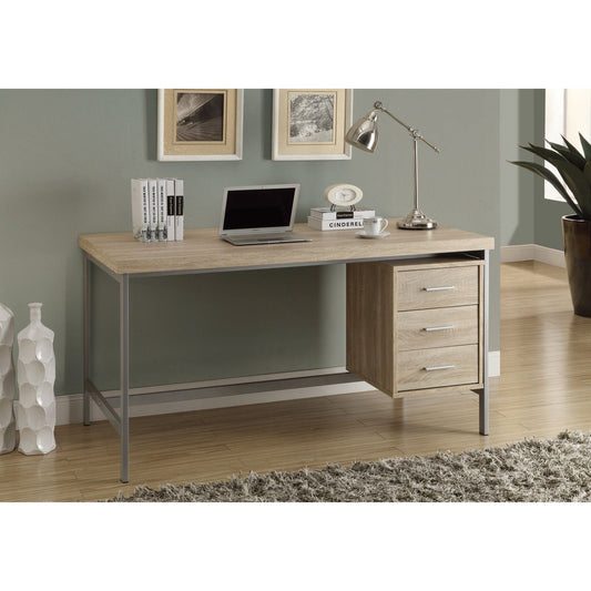 Computer Desk - 60"L / Natural With Silver Metal