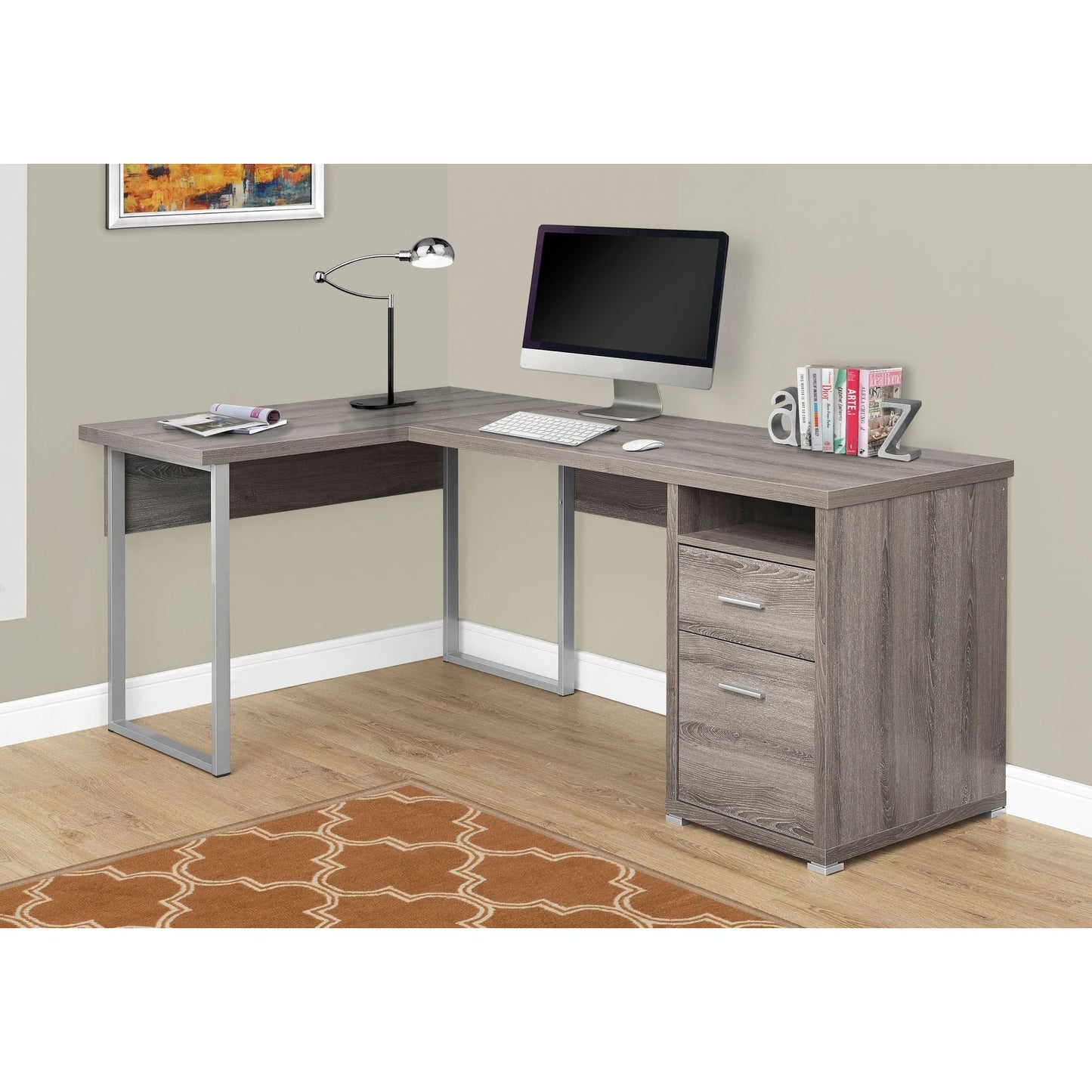 Candace & Basil Computer Desk - 80"L / Dark Taupe Left Or Right Facing