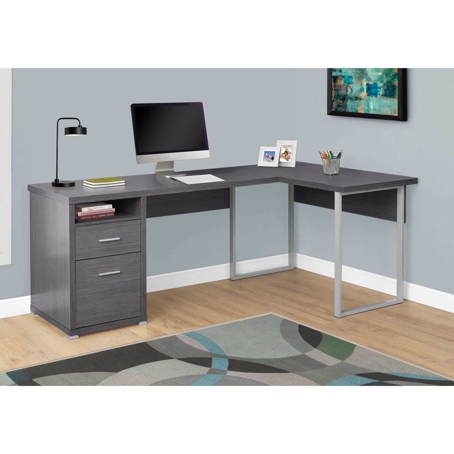 Candace & Basil Computer Desk - 80"L / Grey Left Or Right Facing