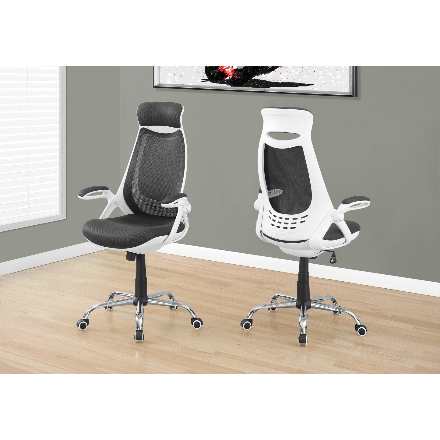 Office Chair - White / Grey Mesh / Chrome High-Back Exec