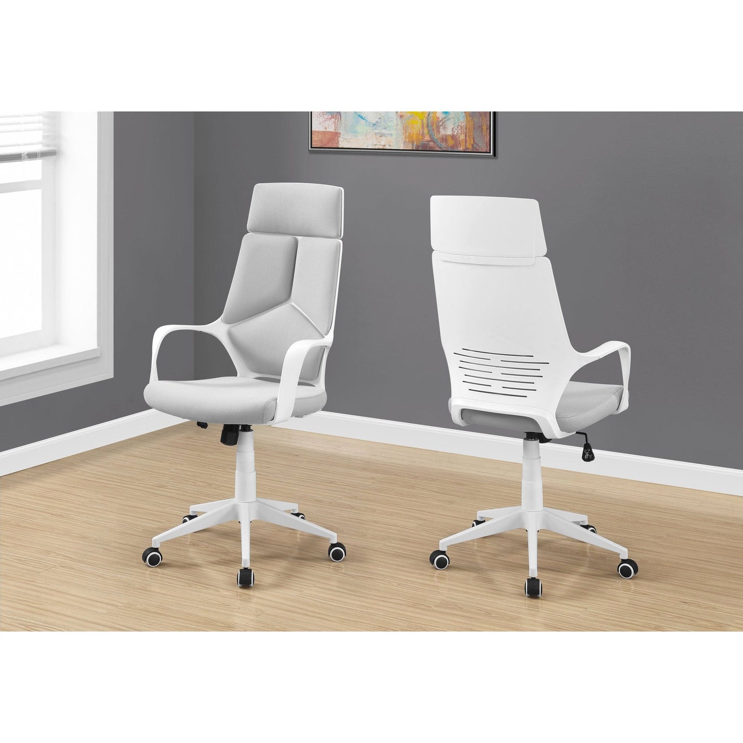 Office Chair - White / Grey Fabric / High Back Executive