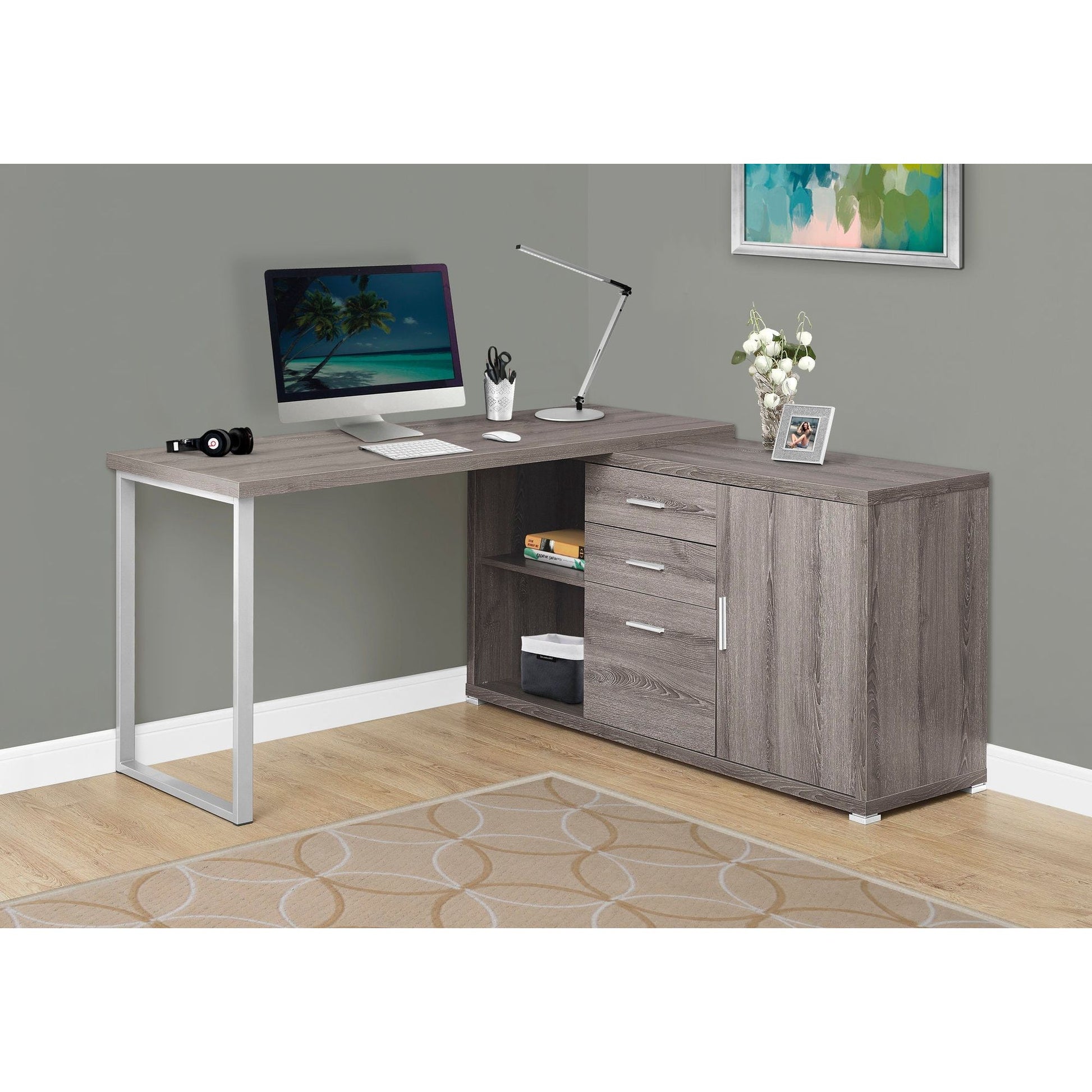 Candace & Basil Computer Desk - 60"L / Dark Taupe Left Or Right Facing