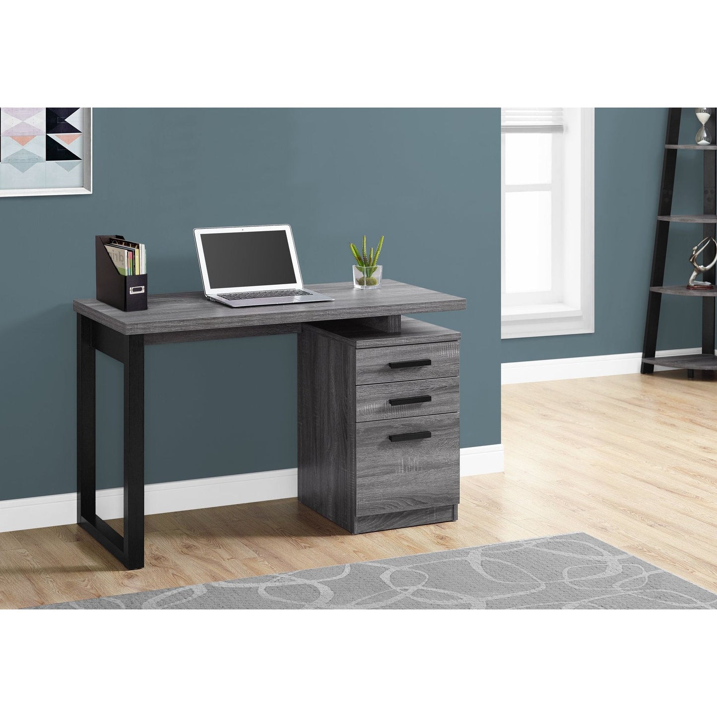 Candace & Basil Computer Desk - 48"L / Grey-Black Left Or Right Facing