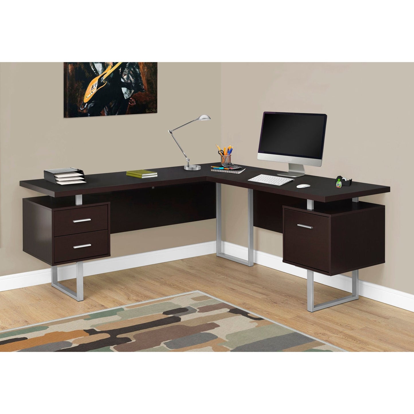 Candace & Basil Computer Desk - 70"L / Cappuccino Left Or Right Facing