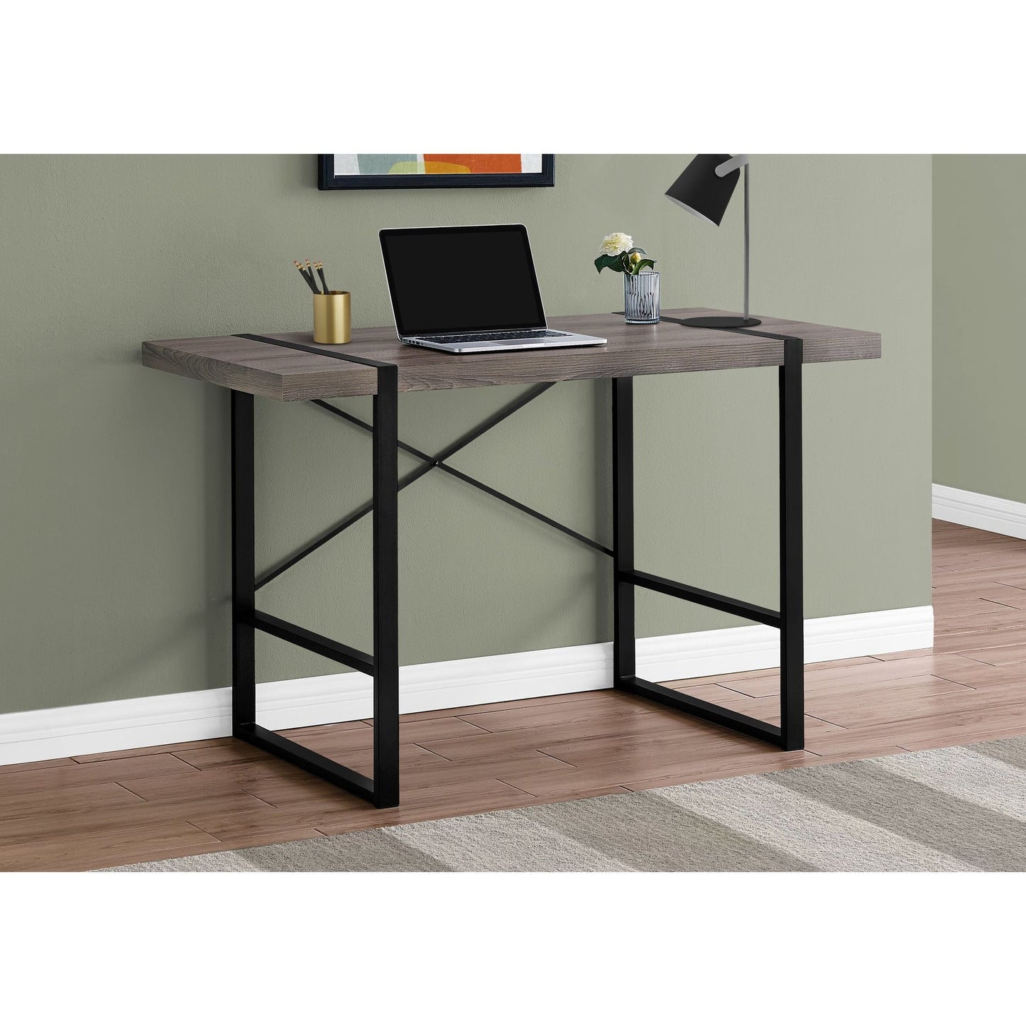 Computer Desk - 48"L / Dark Taupe / Black Metal