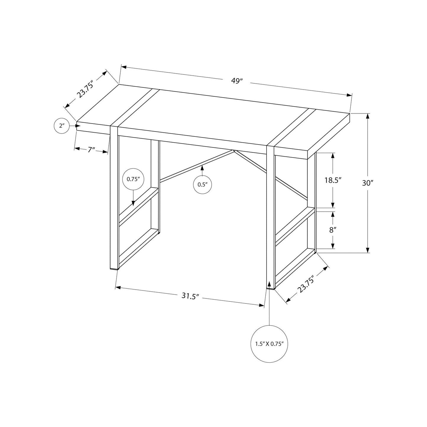 Computer Desk - 48"L / Dark Taupe / Black Metal