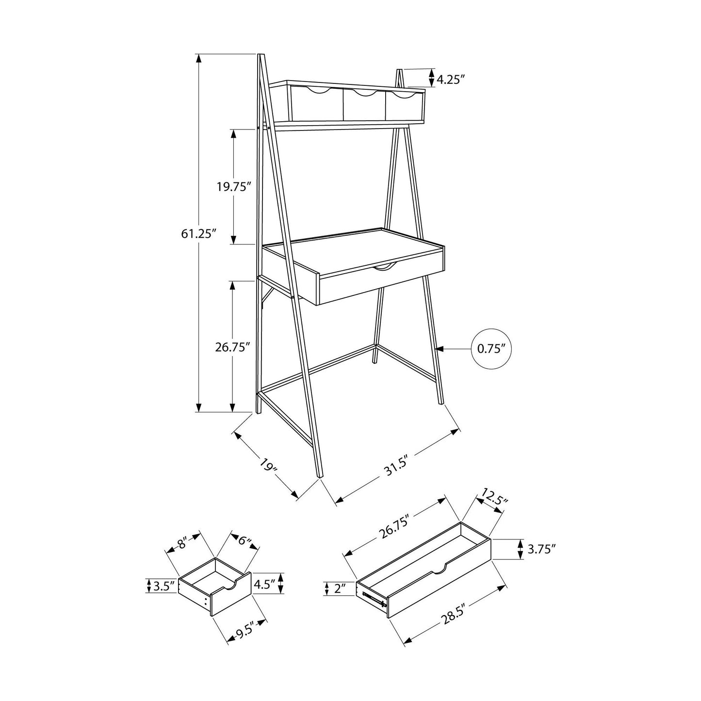 Computer Desk - 32"L / Black / Black Metal