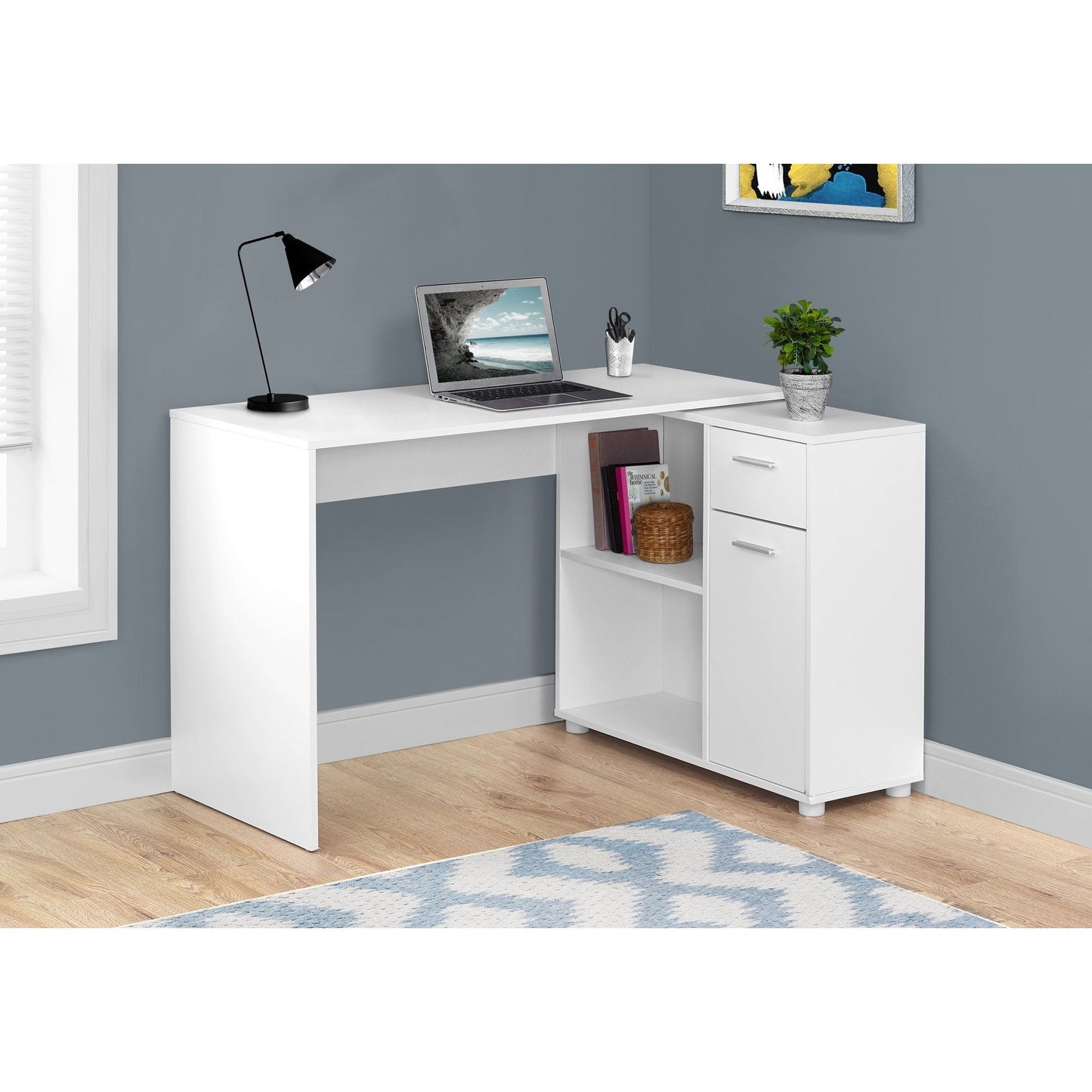 Candace & Basil Computer Desk - 46"L / White With A Storage Cabinet