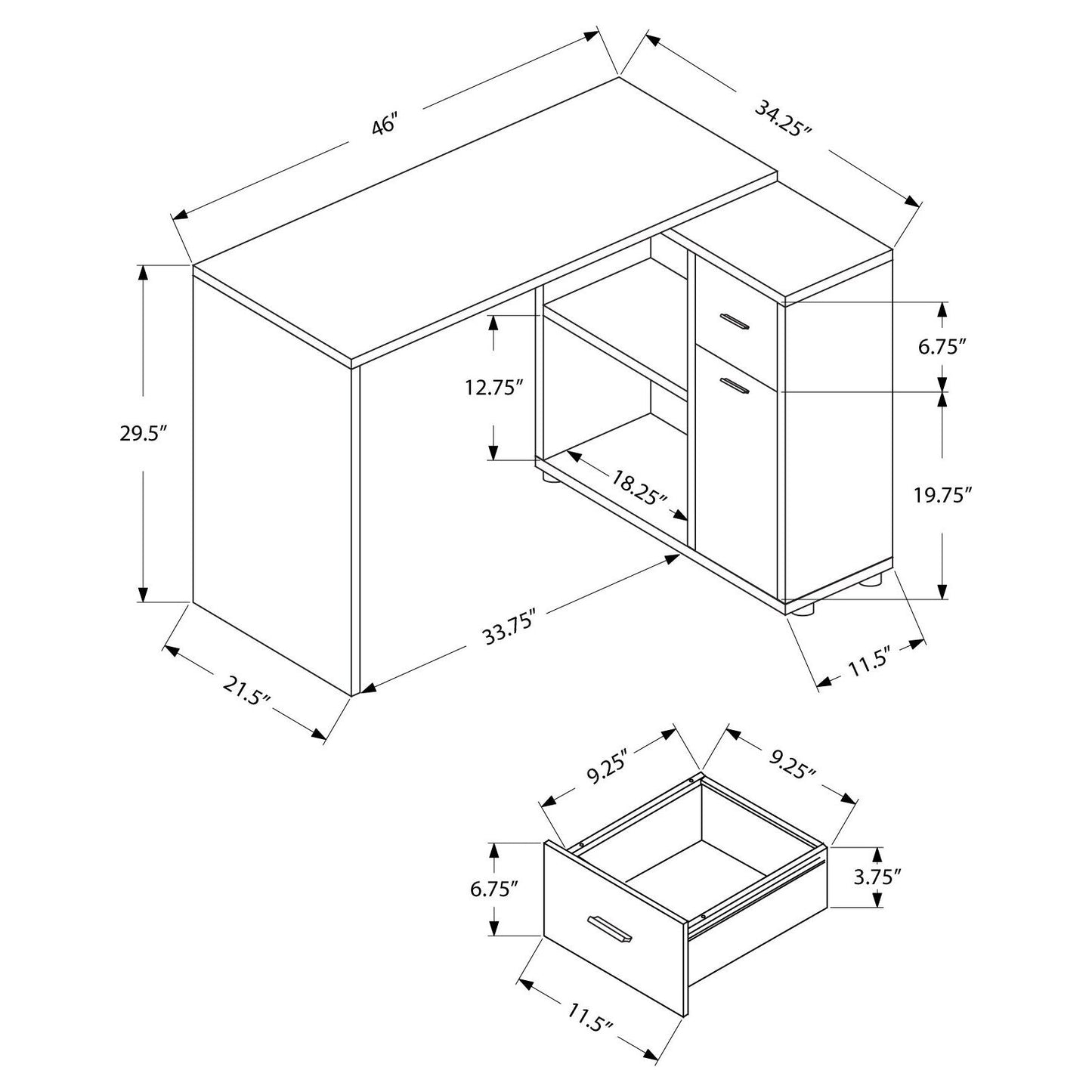 Computer Desk - 46"L / White With A Storage Cabinet