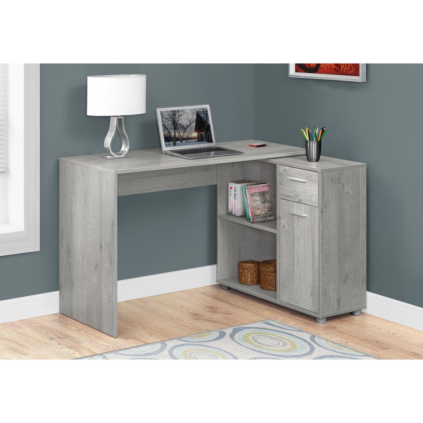 Candace & Basil Computer Desk - 46"L / Grey With A Storage Cabinet