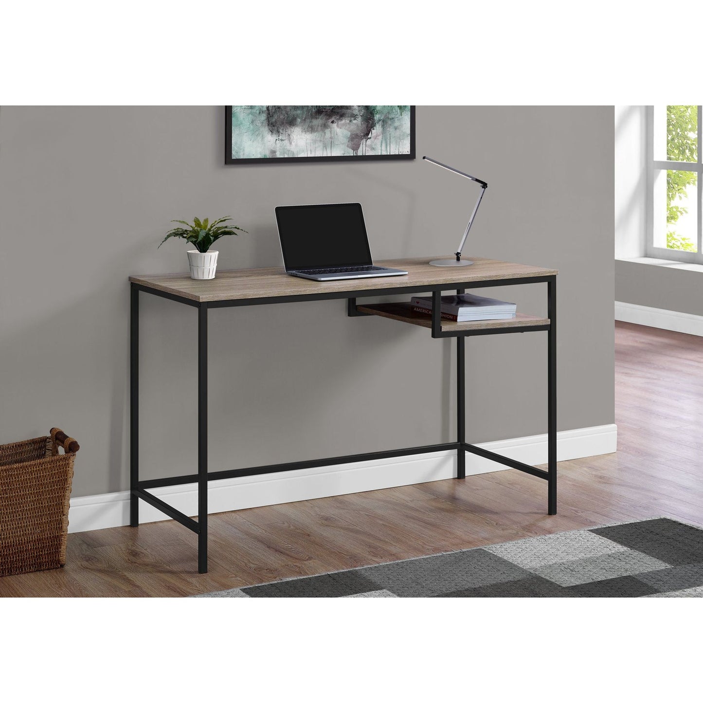 Computer Desk - 48"L / Dark Taupe / Black Metal