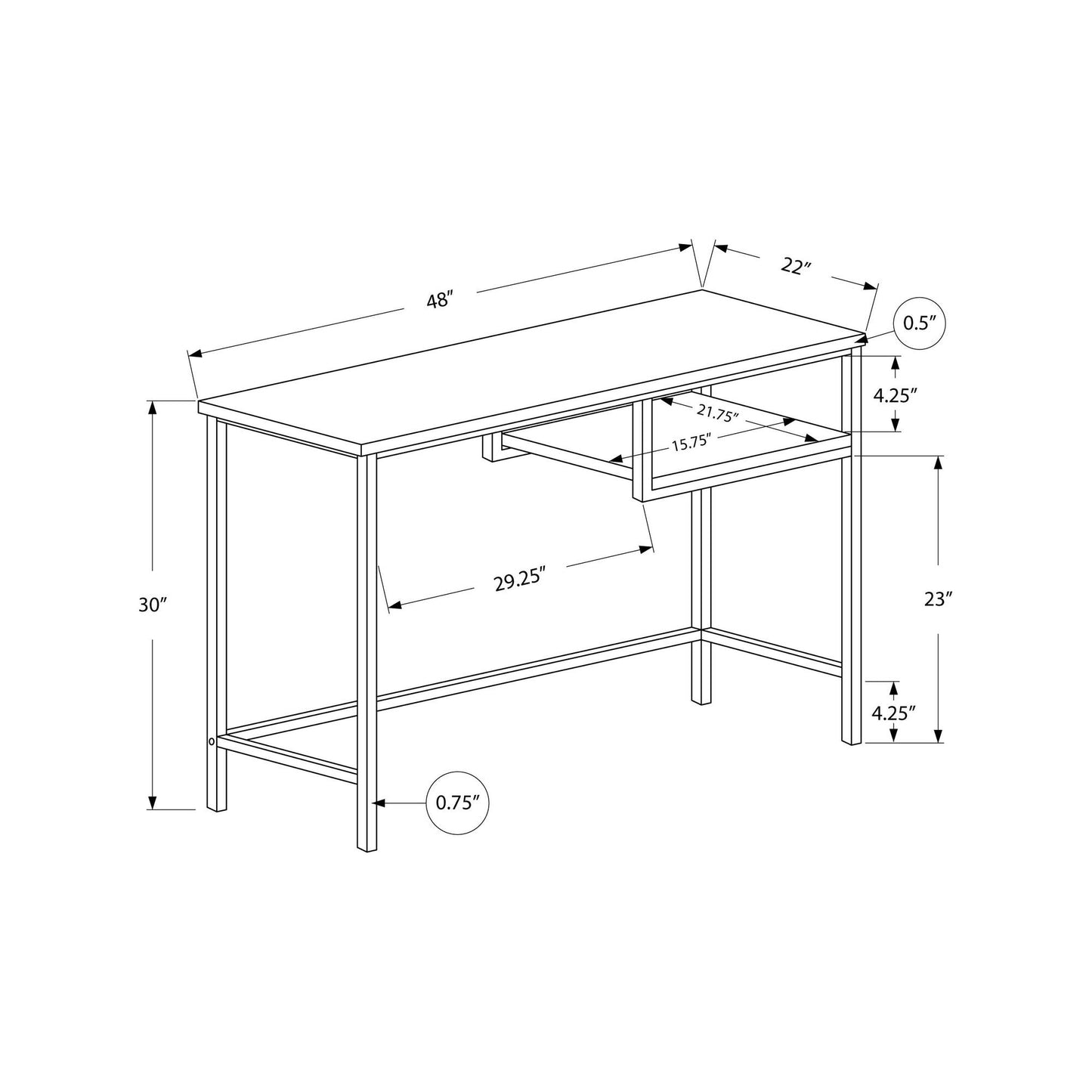 Computer Desk - 48"L / Dark Taupe / Black Metal