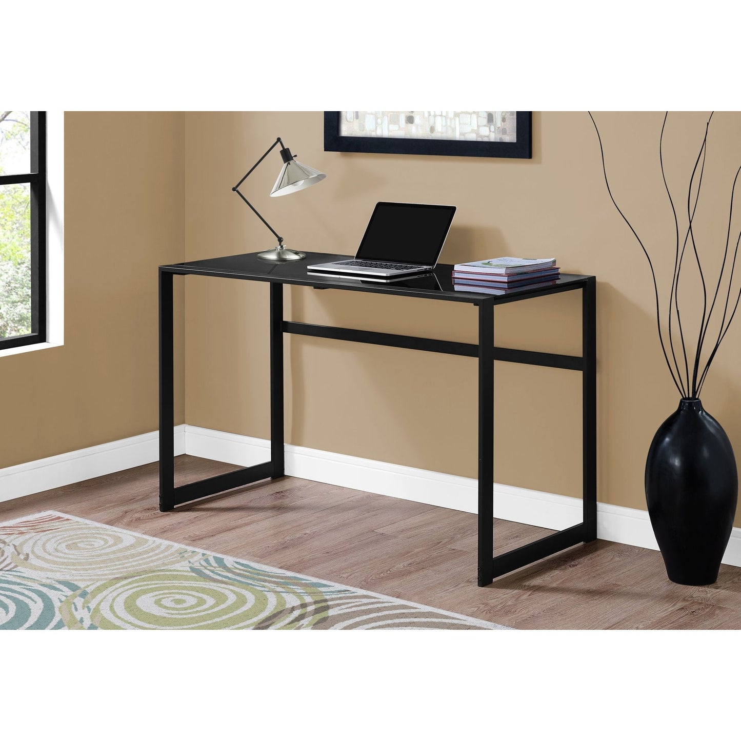 Computer Desk - 48"L / Black Metal / Black Tempered Glass