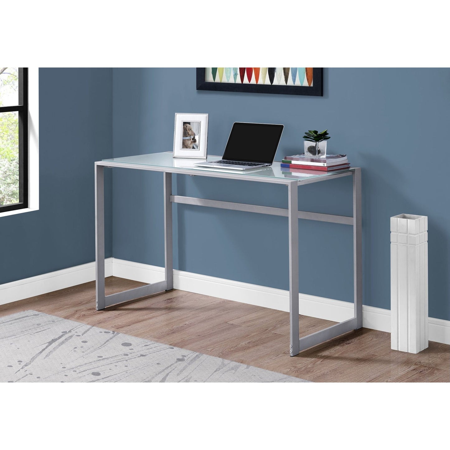 Computer Desk - 48"L / Silver Metal/ White Tempered Glass