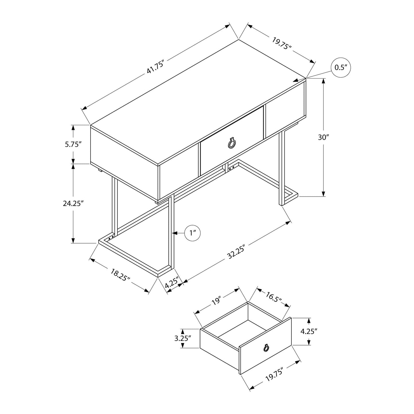 Computer Desk - 42"L / White / Black Metal