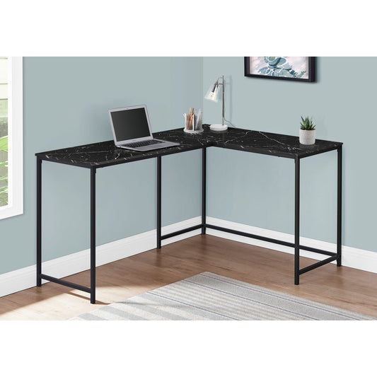 Computer Desk - 58"L / Black Marble / Black Metal Corner