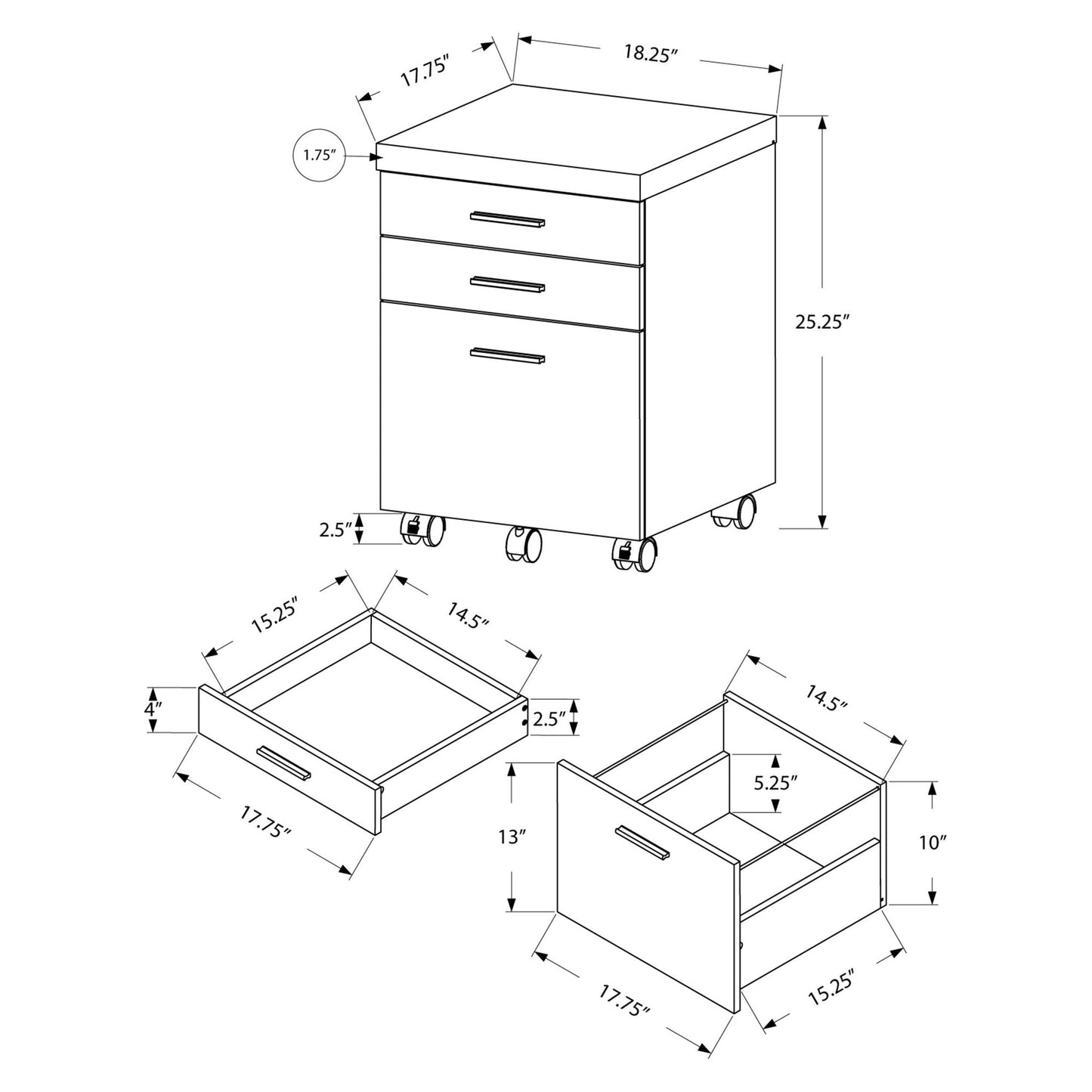 Filing Cabinet - 3 Drawer / Brown Wood Grain On Castors