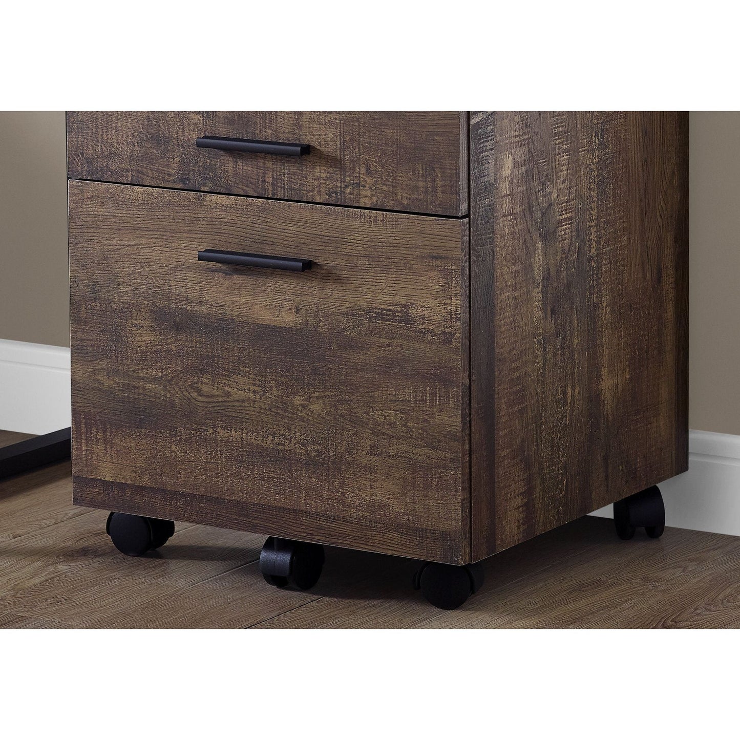 Filing Cabinet - 3 Drawer / Brown Wood Grain On Castors