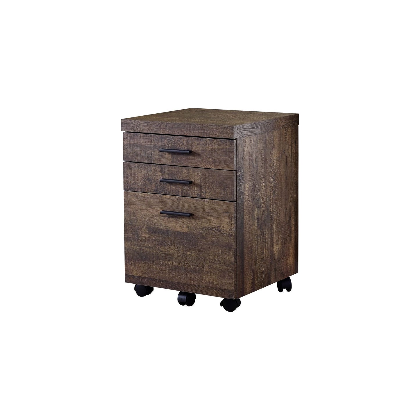 Filing Cabinet - 3 Drawer / Brown Wood Grain On Castors