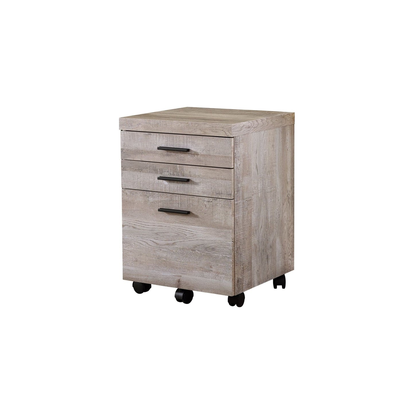 Filing Cabinet - 3 Drawer / Taupe Wood Grain On Castors