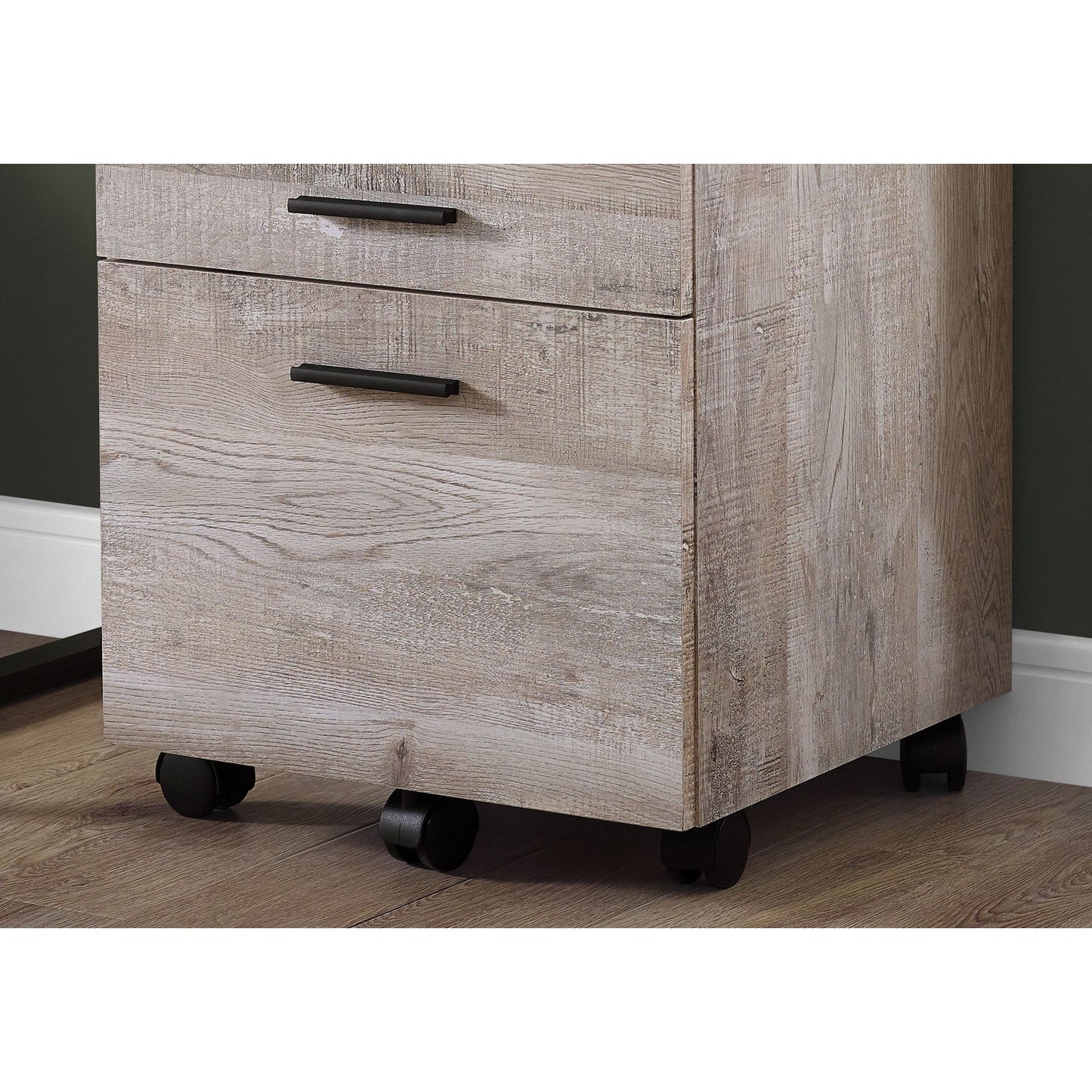 Filing Cabinet - 3 Drawer / Taupe Wood Grain On Castors