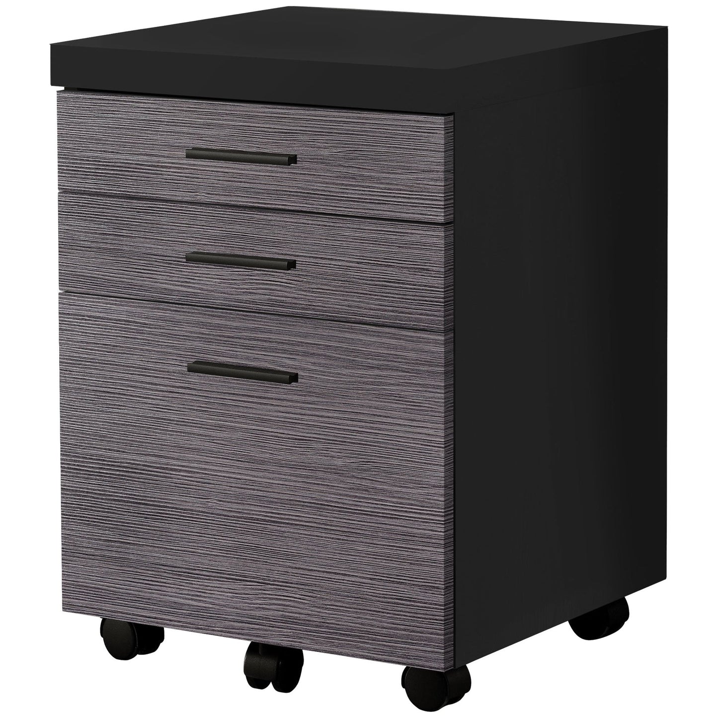 Filing Cabinet - 3 Drawer / Black / Grey On Castors