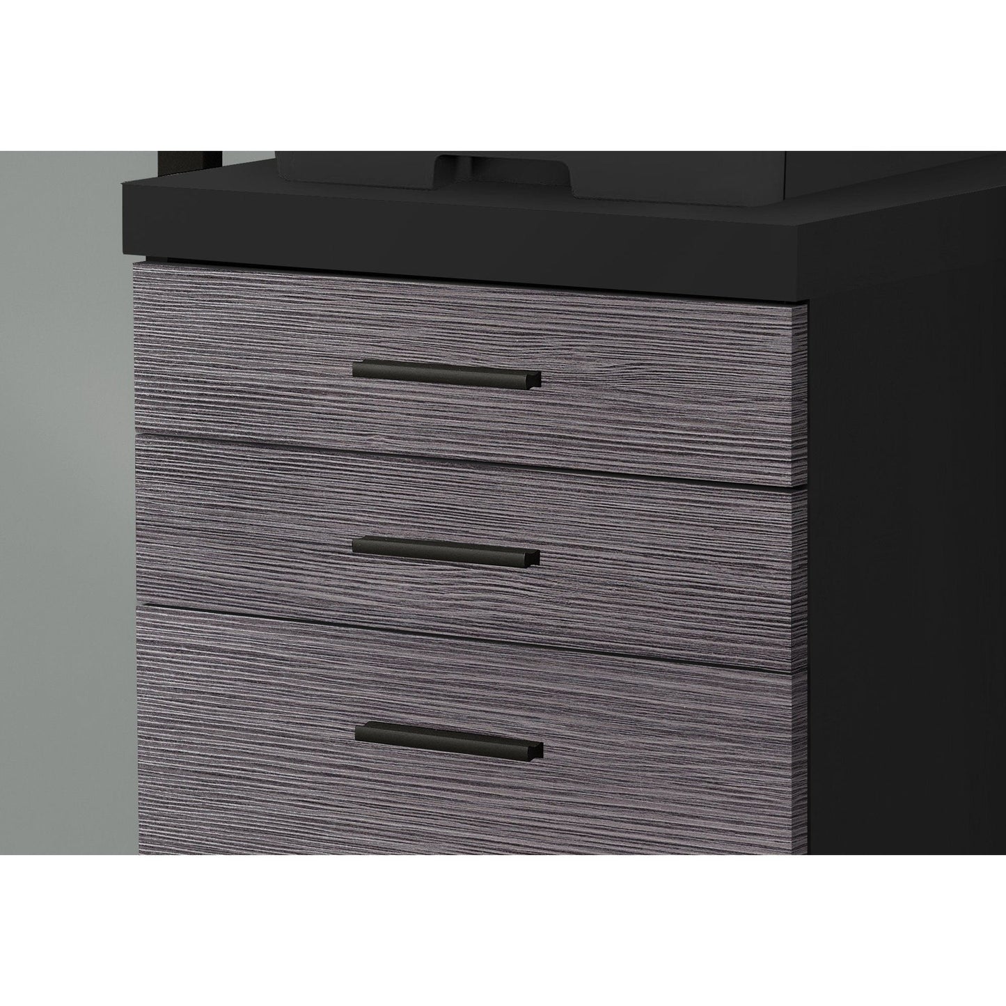 Filing Cabinet - 3 Drawer / Black / Grey On Castors