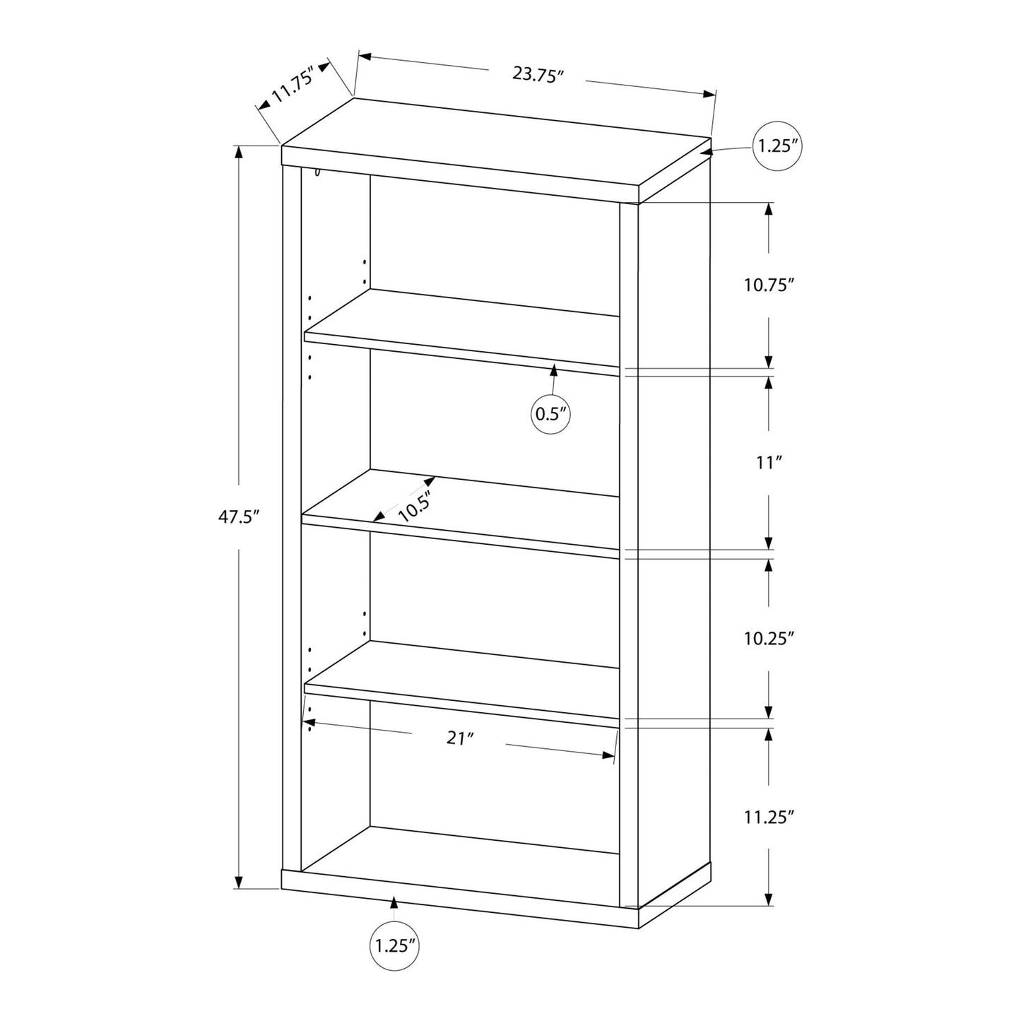 Bookcase - 48"H / Grey Wood Grain / Adjustable Shelves