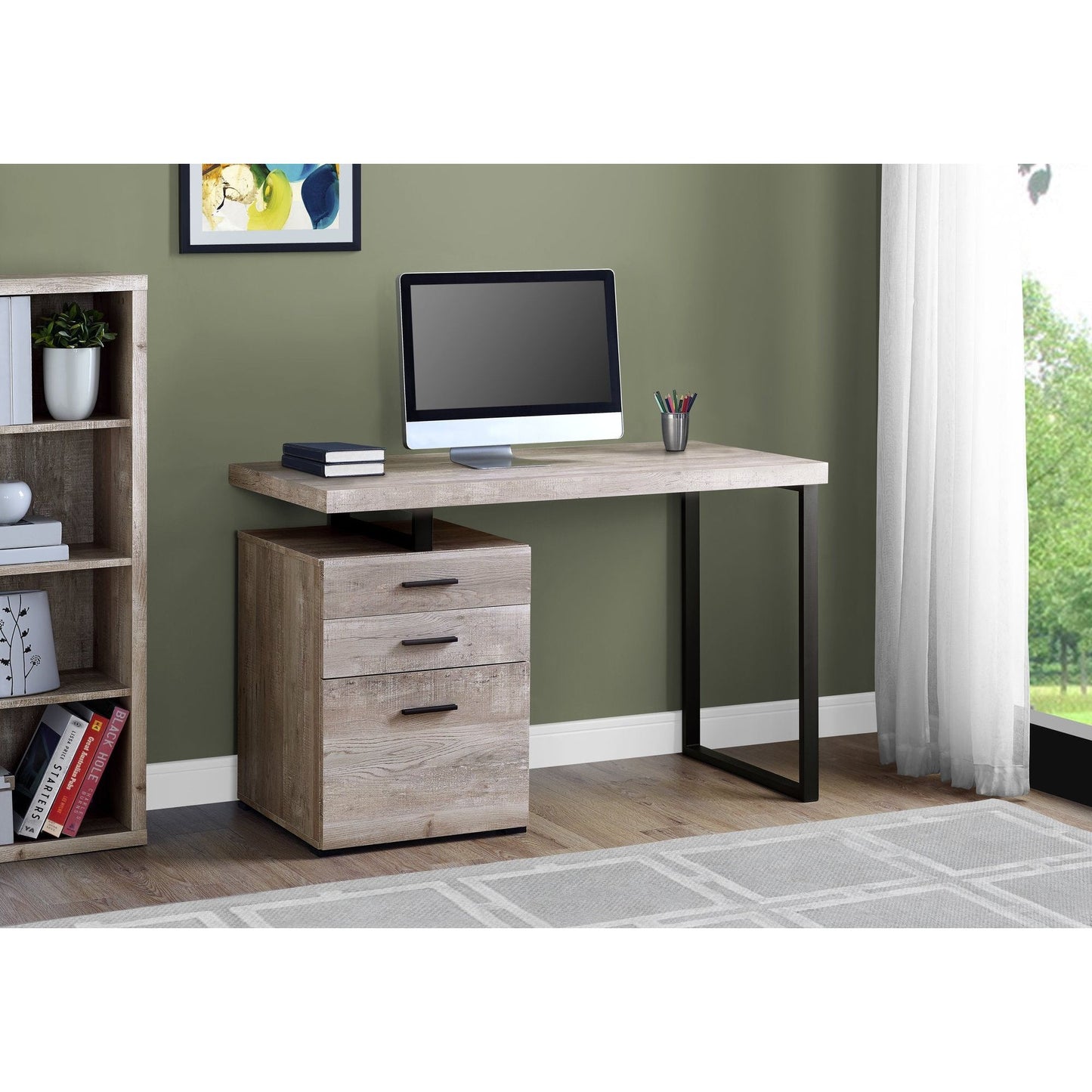 Computer Desk - 48"L / Taupe Wood Grain / Black Metal