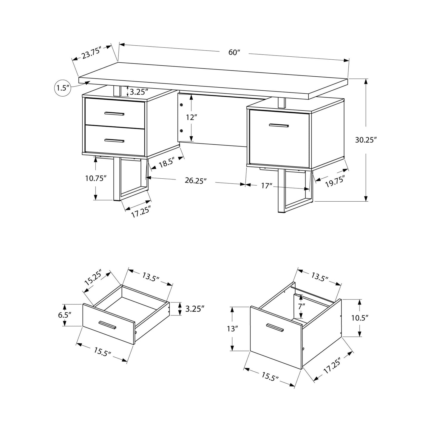 Computer Desk - 60"L / Grey Wood Grain / Black Metal