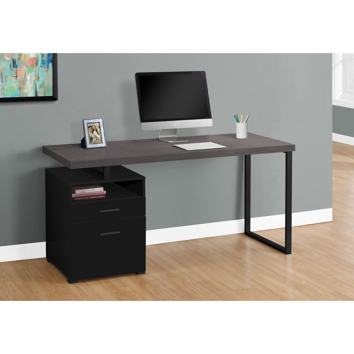 Computer Desk - 60"L / Black / Grey Top / Black Metal