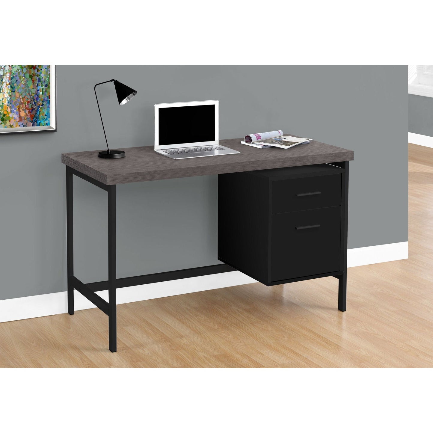 Computer Desk - 48"L / Black / Grey Top / Black Metal