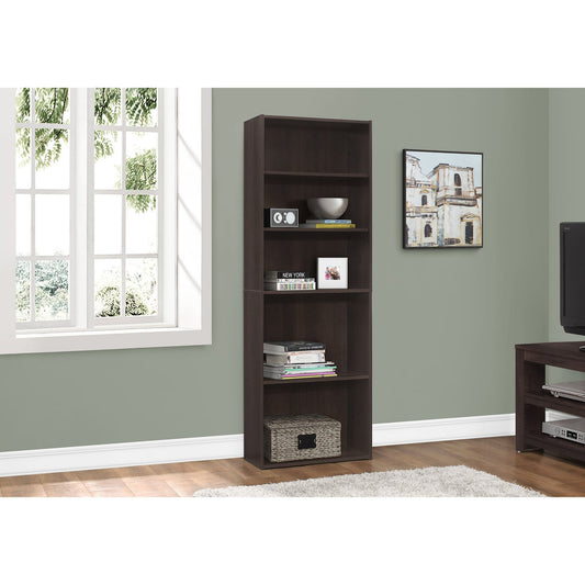 Bookcase - 72"H / Cappuccino With 5 Shelves