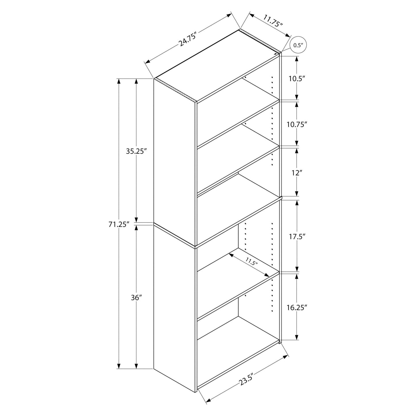 Bookcase - 72"H / Dark Taupe With 5 Shelves