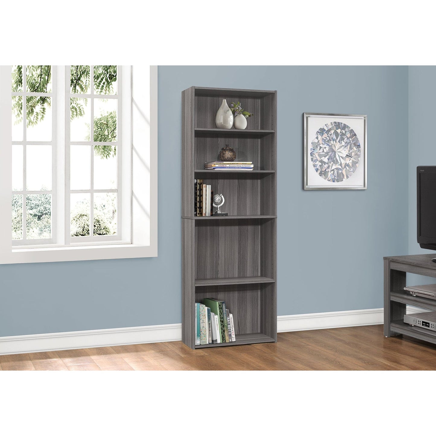 Bookcase - 72"H / Grey With 5 Shelves