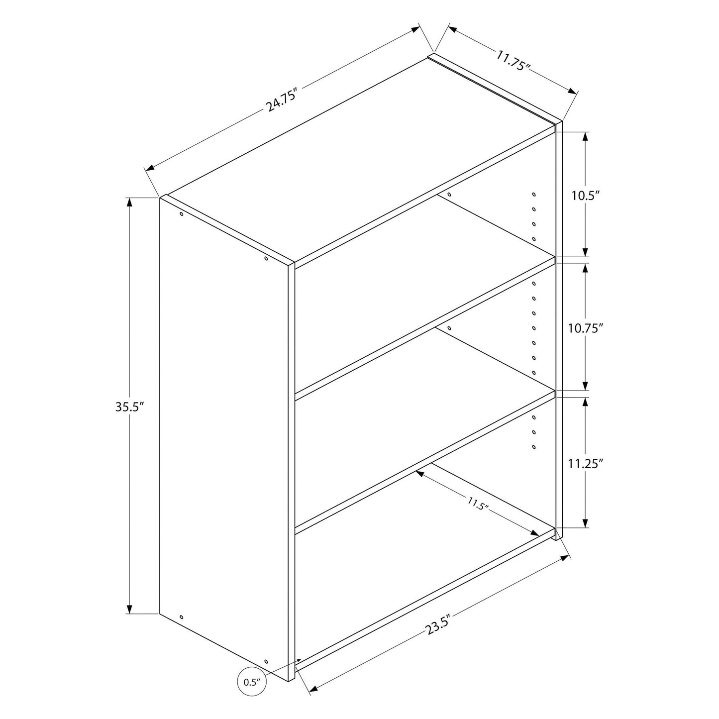 Bookcase - 36"H / White With 3 Shelves