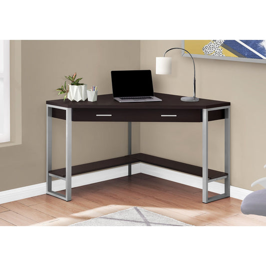 Computer Desk - 42"L / Cappuccino Corner / Silver Metal