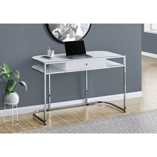 Computer Desk - 48"L / Glossy White / Chrome Metal