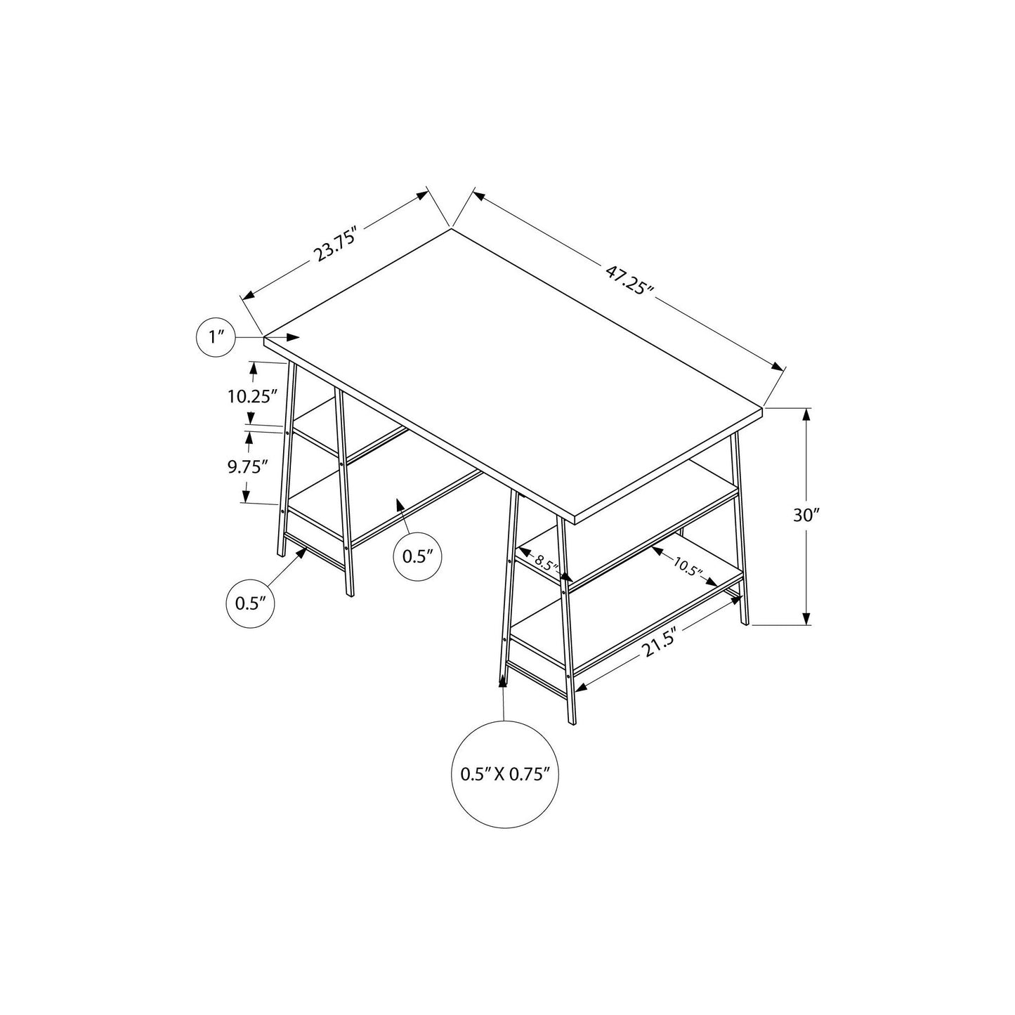 Computer Desk - 48"L / Dark Taupe / Black Metal