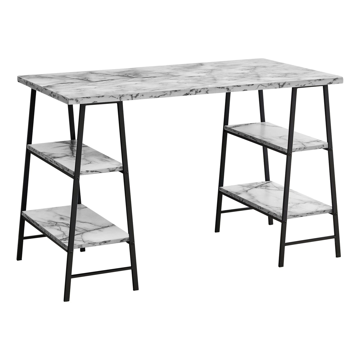 Computer Desk - 48"L / White Marble-Look / Black Metal