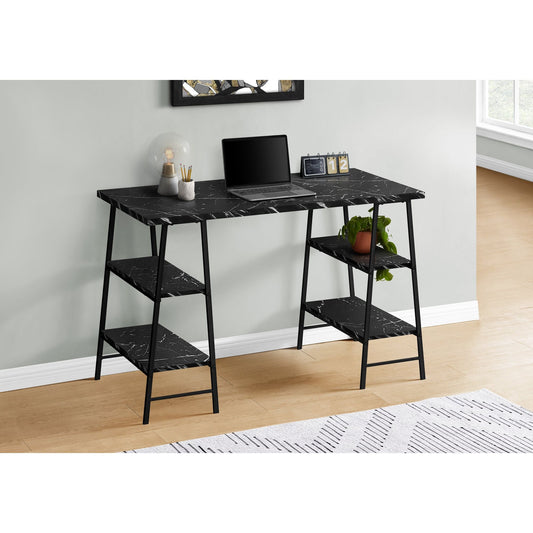 Computer Desk - 48"L / Black Marble-Look / Black Metal