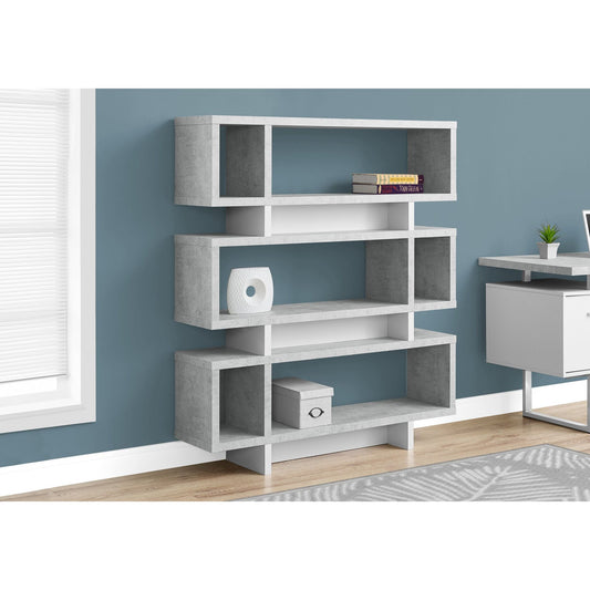 Bookcase - 55"H / White / Cement-Look Modern Style