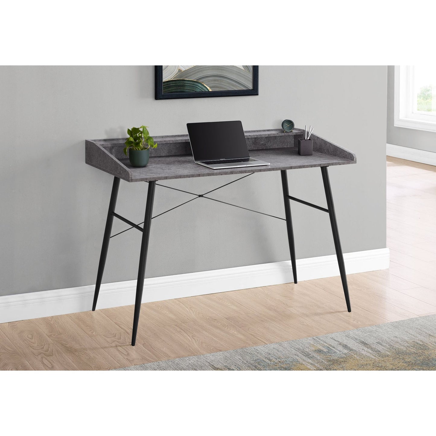 Computer Desk - 48"L / Grey Stone-Look / Black Metal