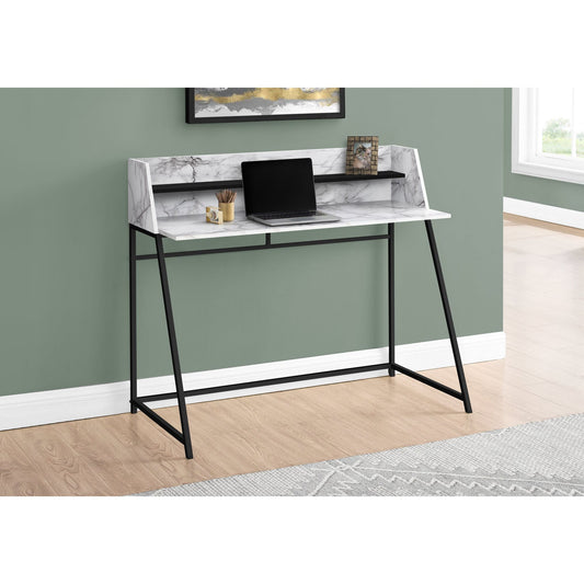 Computer Desk - 48"L / White Marble-Look / Black Metal